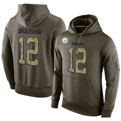 NFL Men's Pittsburgh Steelers #12 Terry Bradshaw Stitched Green Olive Salute To Service KO Performance Hoodie 