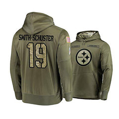 Men's Pittsburgh Steelers #19 JuJu Smith-Schuster 2019 Olive Salute to Service Sideline Therma Performance Pullover Hoodie 