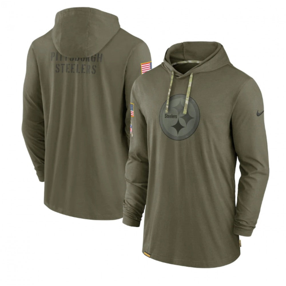 Men's Pittsburgh Steelers 2022 Olive Salute to Service Tonal Pullover Hoodie 