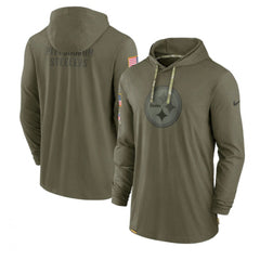 Men's Pittsburgh Steelers 2022 Olive Salute to Service Tonal Pullover Hoodie 