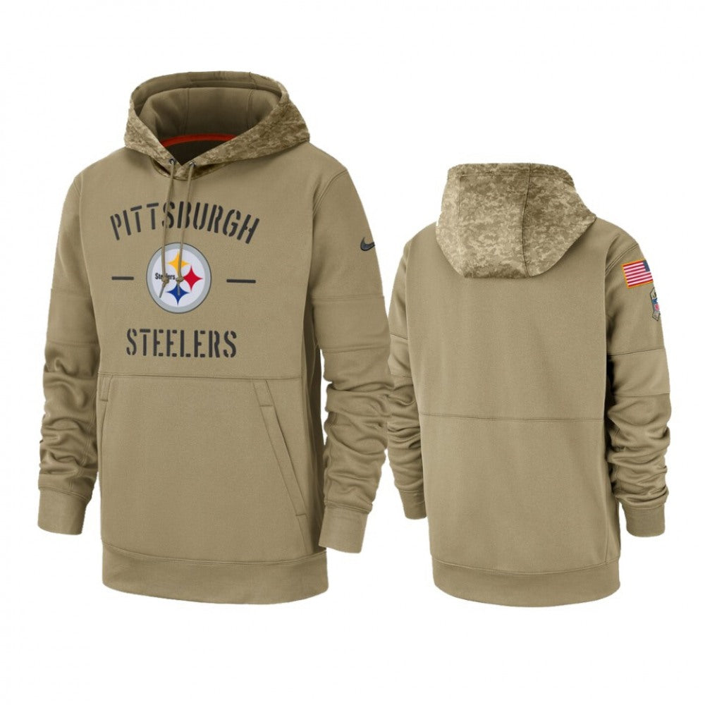 Men's Pittsburgh Steelers Tan 2019 Salute to Service Sideline Therma Pullover Hoodie 