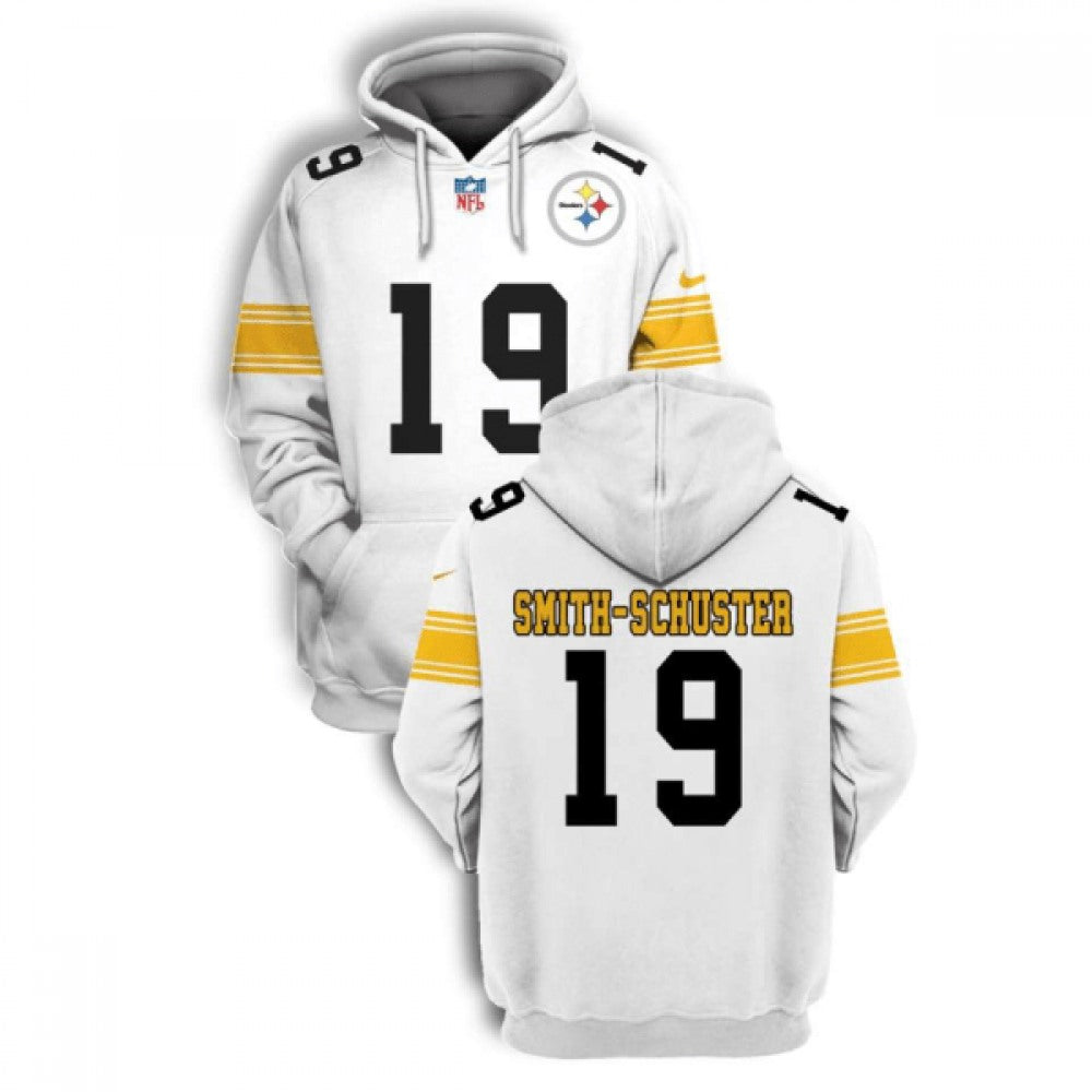 Men's Pittsburgh Steelers #19 JuJu Smith-Schuster 2021 White Pullover Hoodie 