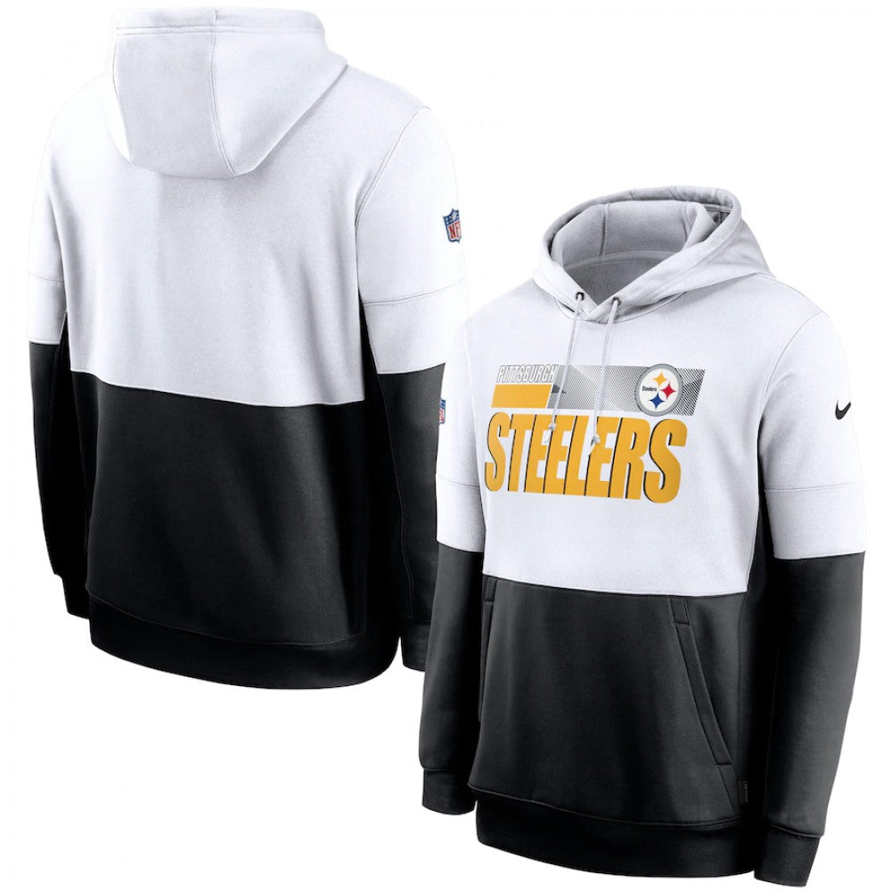 Men's Pittsburgh Steelers White/Black Sideline Impact Lockup Performance Pullover Hoodie 
