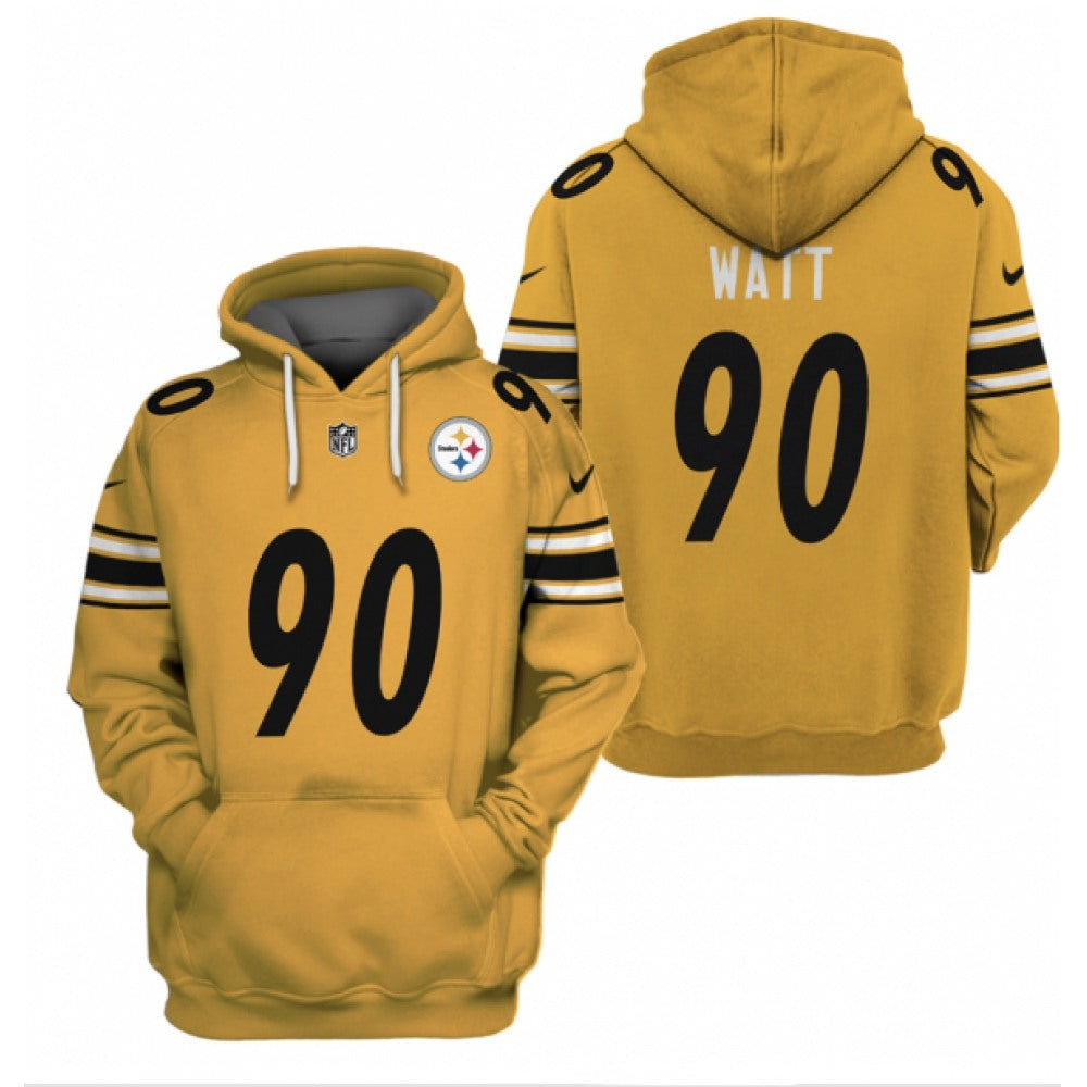 Men's Pittsburgh Steelers #90 T.J. Watt 2021 Yellow Pullover Hoodie 