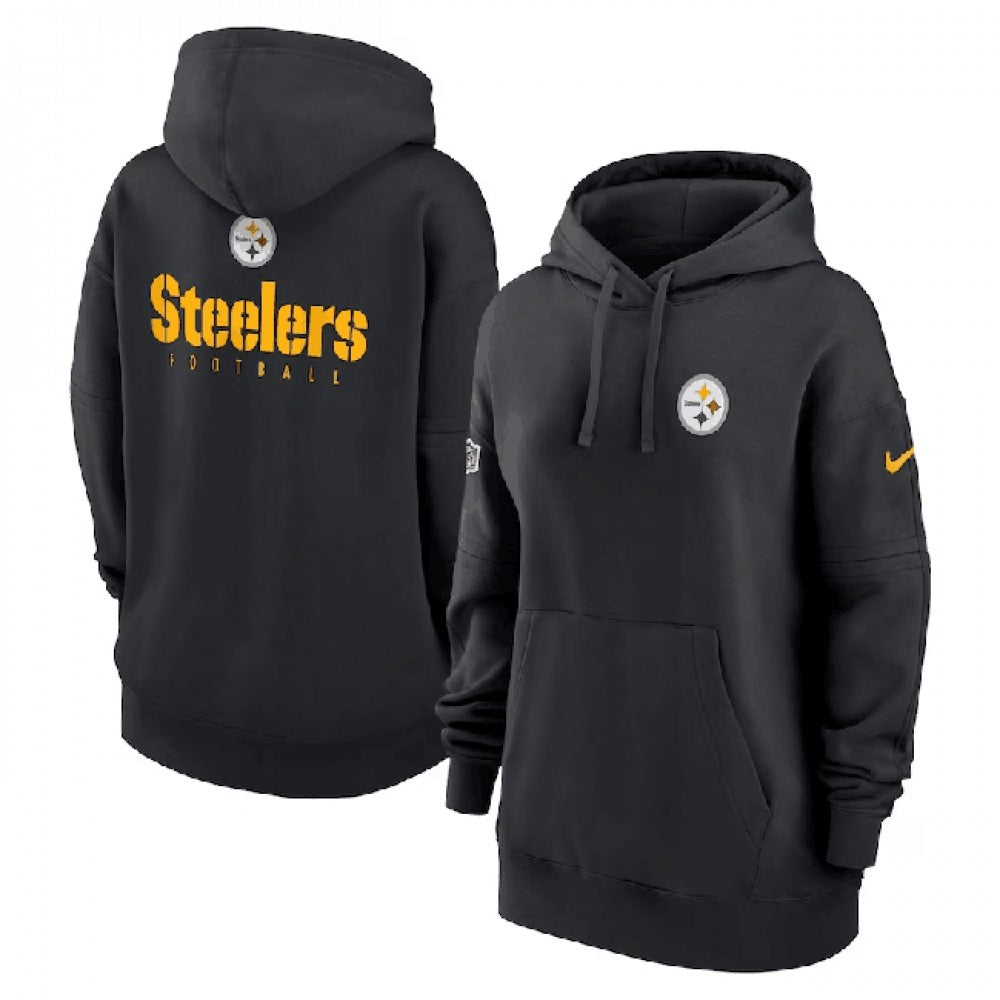 Women's Pittsburgh Steelers Black Sideline Club Fleece Pullover Hoodie(Run Small) 