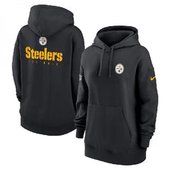 Women's Pittsburgh Steelers Black Sideline Club Fleece Pullover Hoodie(Run Small) 
