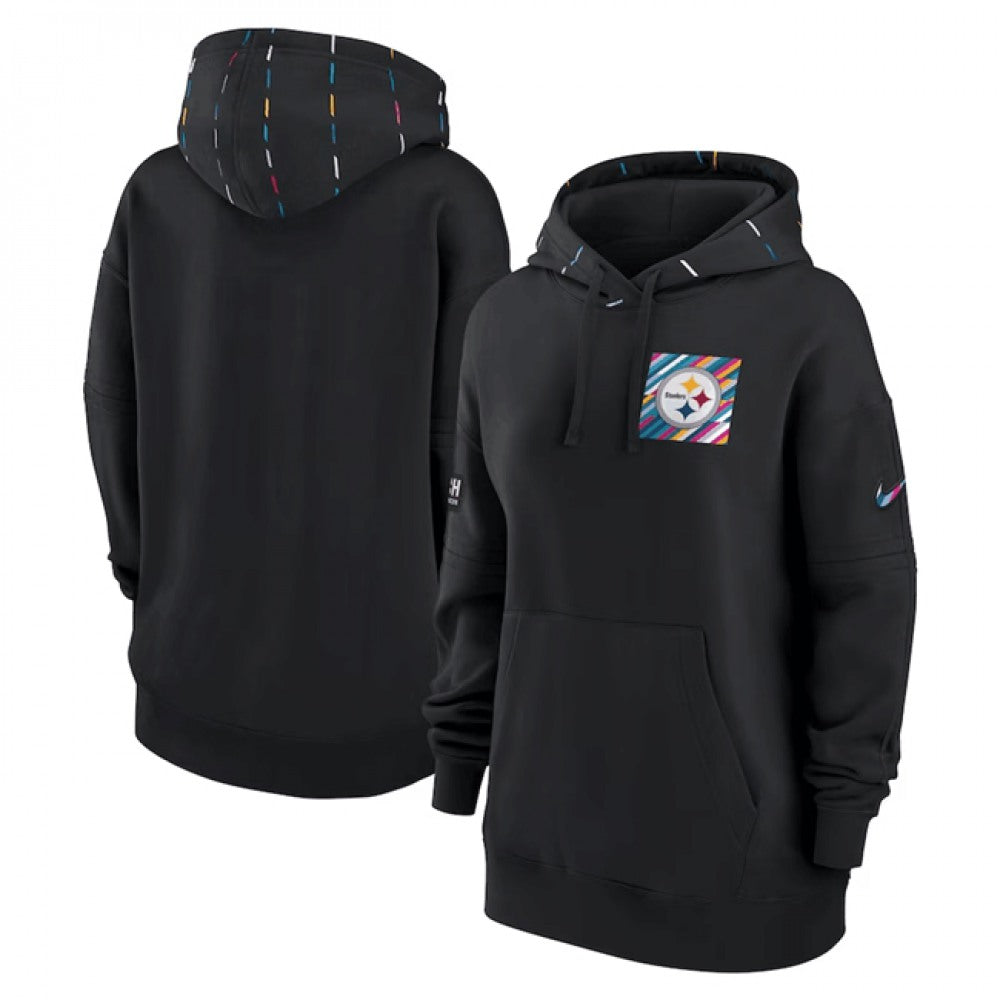 Women's Pittsburgh Steelers Black 2023 Crucial Catch Club Pullover Hoodie(Run Small) 