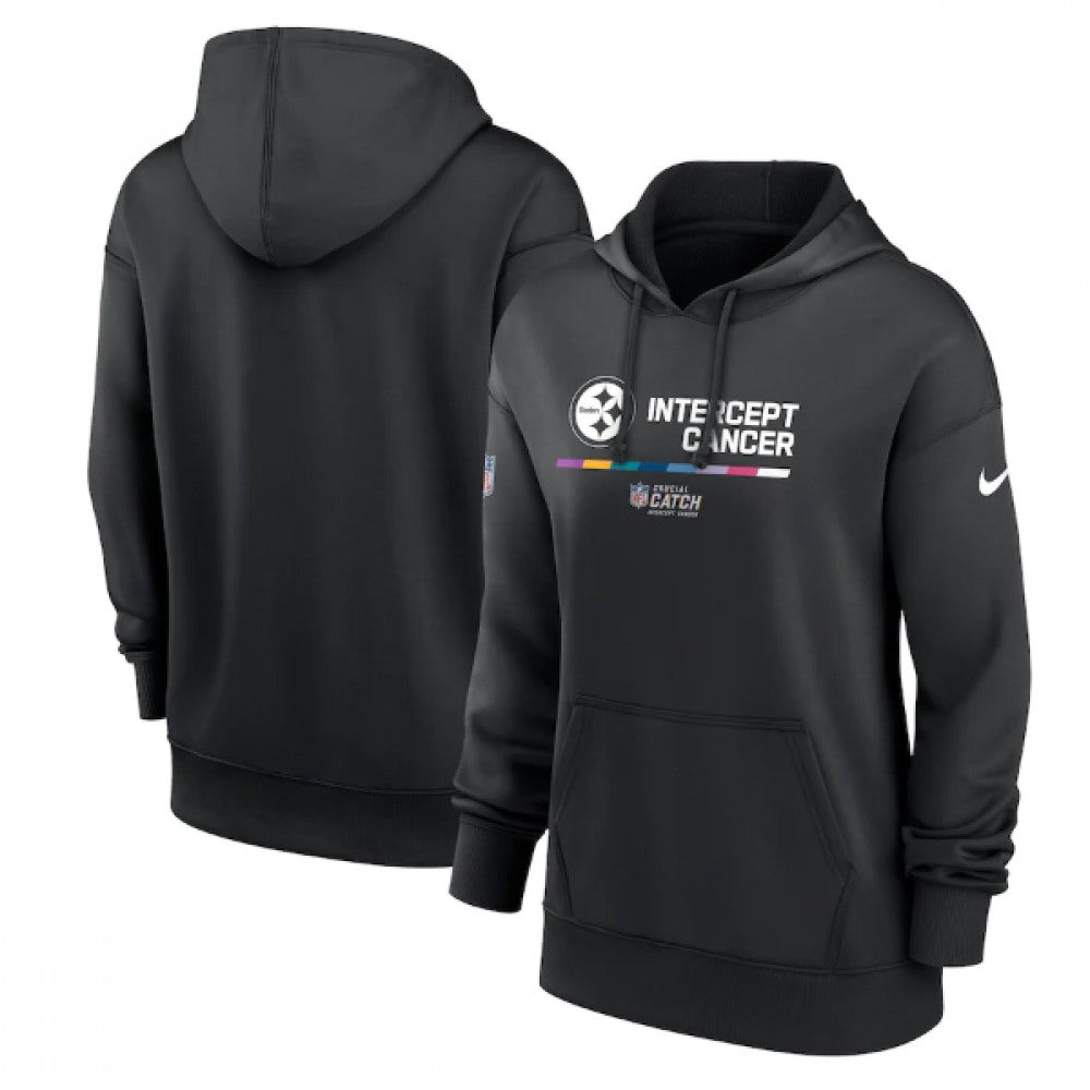 Women's Pittsburgh Steelers 2022 Black NFL Crucial Catch Therma Performance Pullover Hoodie(Run Small) 