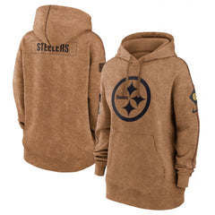 Women's Pittsburgh Steelers 2023 Brown Salute to Service Pullover Hoodie(Run Small) 