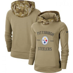 Women's Pittsburgh Steelers Khaki 2019 Salute to Service Therma Pullover Hoodie(Run Small) 