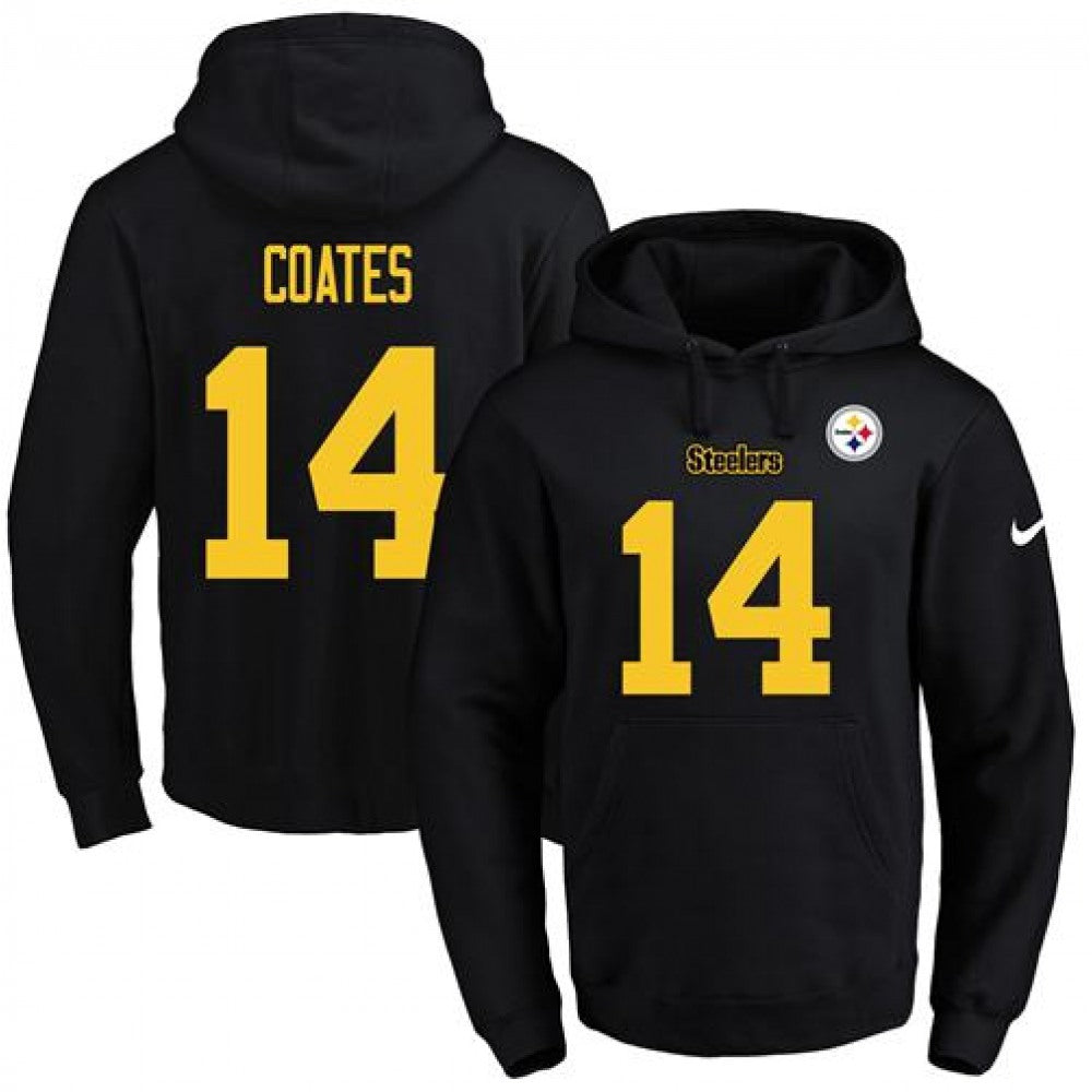 Steelers #14 Sammie Coates Black(Gold No.) Name & Number Pullover NFL Hoodie 