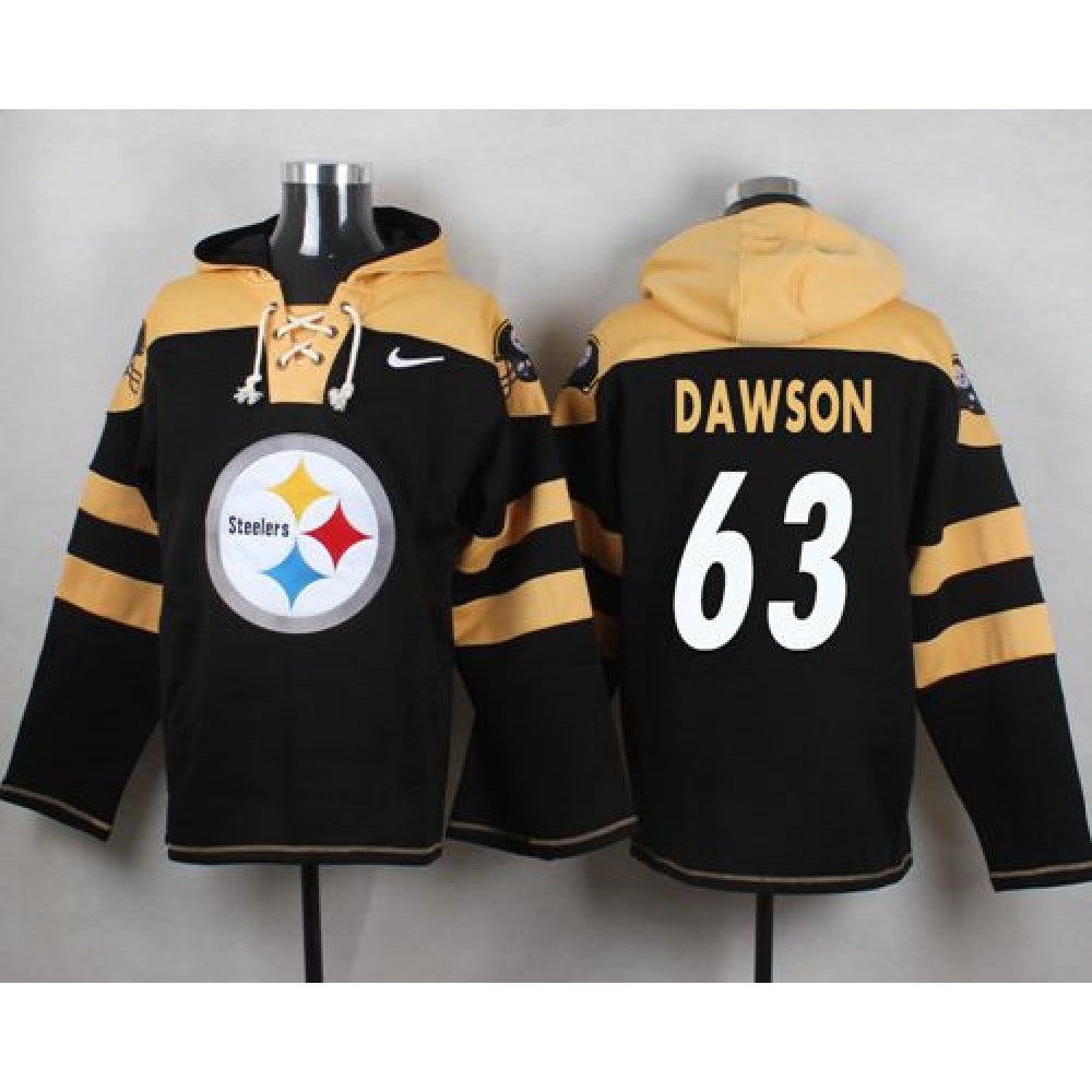 Steelers #63 Dermontti Dawson Black Player Pullover NFL Hoodie 