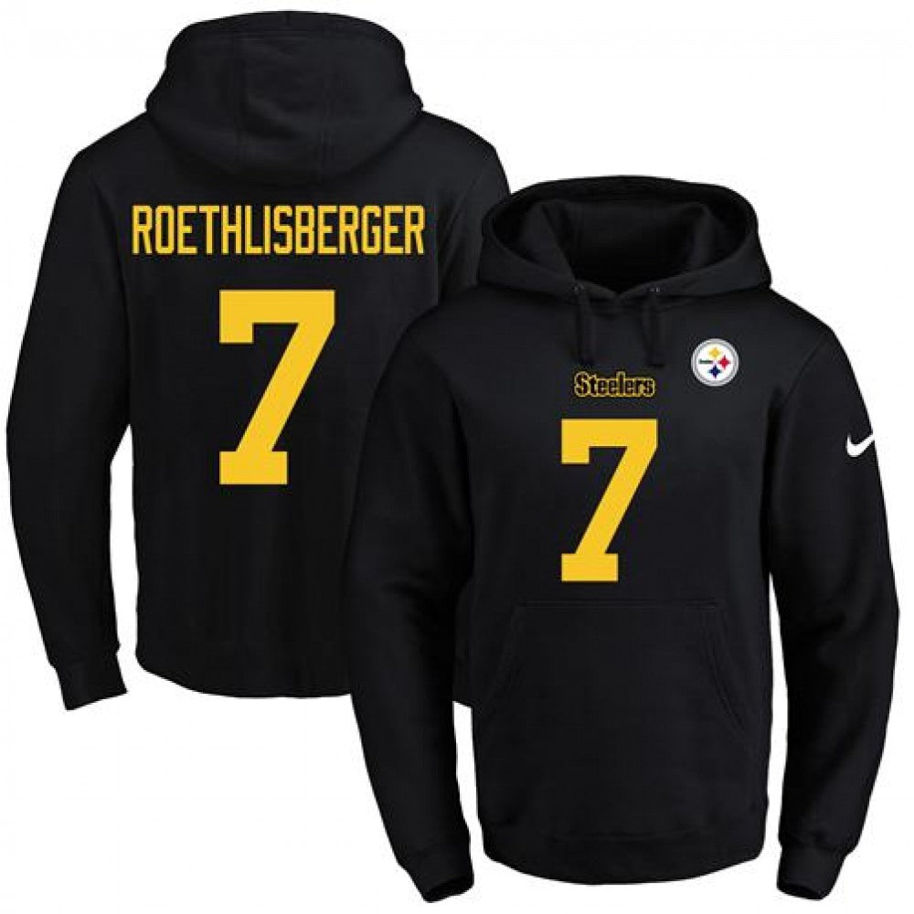 Steelers #7 Ben Roethlisberger Black(Gold No.) Name & Number Pullover NFL Hoodie 