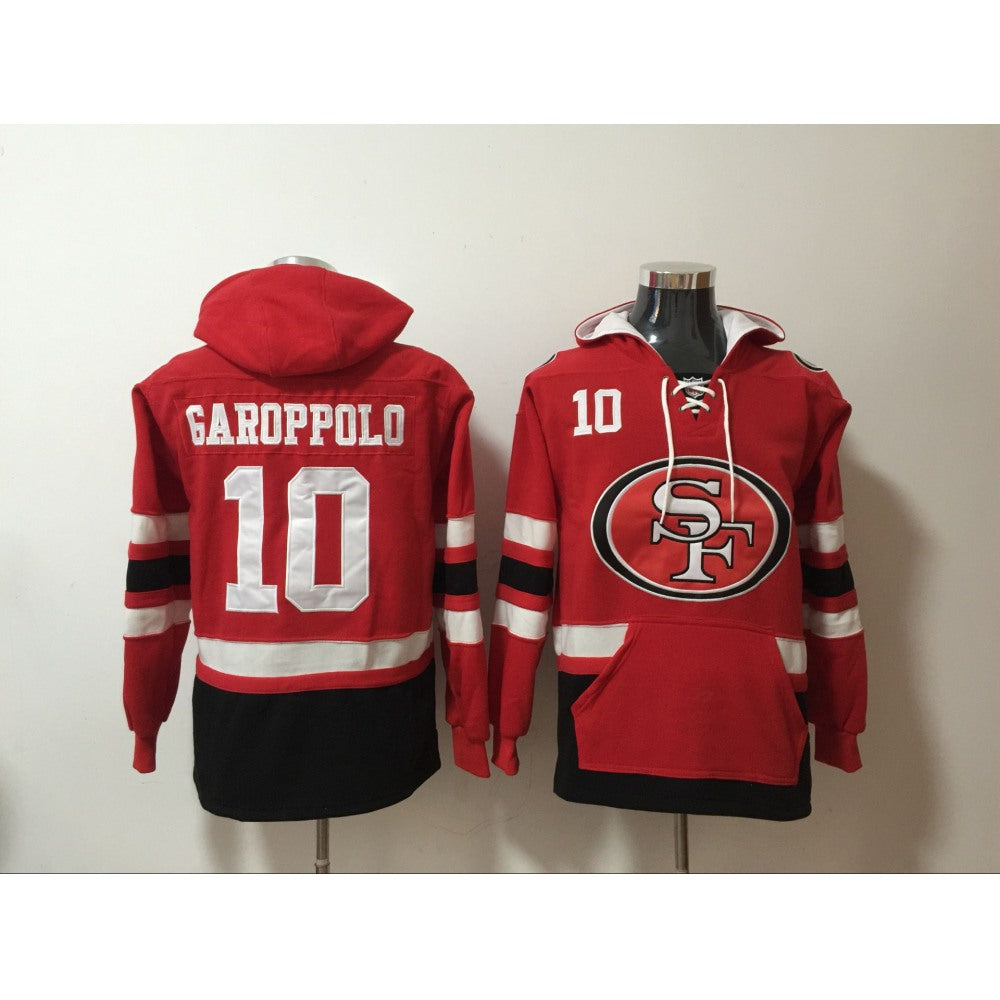 Men's San Francisco 49ers #10 Jimmy Garoppolo Red All Stitched NFL Hoodie Sweatshirt 