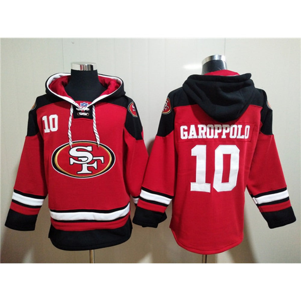 Men's San Francisco 49ers #10 Jimmy Garoppolo Red All Stitched Sweatshirt Hoodie 