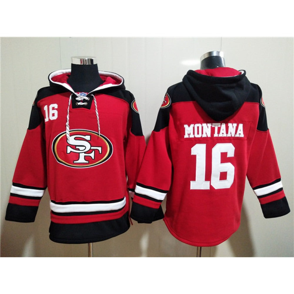 Men's San Francisco 49ers #16 Joe Montana Red All Stitched Sweatshirt Hoodie 