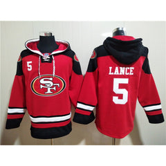 Men's San Francisco 49ers #5 Trey Lance Red All Stitched Sweatshirt Hoodie 