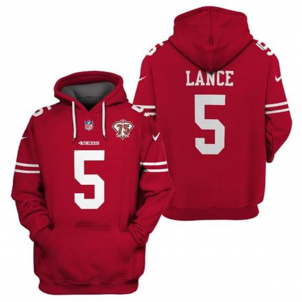 Men's San Francisco 49ers #5 Trey Lance 2021 75th Anniversary Alternate Pullover Hoodie 