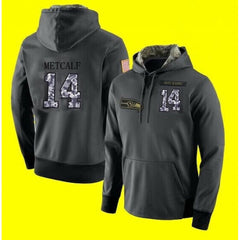 Men's Seattle Seahawks #14 D.K. Metcalf Black Salute to Service Performance Hoodie 