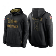 Men's Seattle Seahawks #3 Russell Wilson 2020 Black Salute to Service Sideline Performance Pullover Hoodie 
