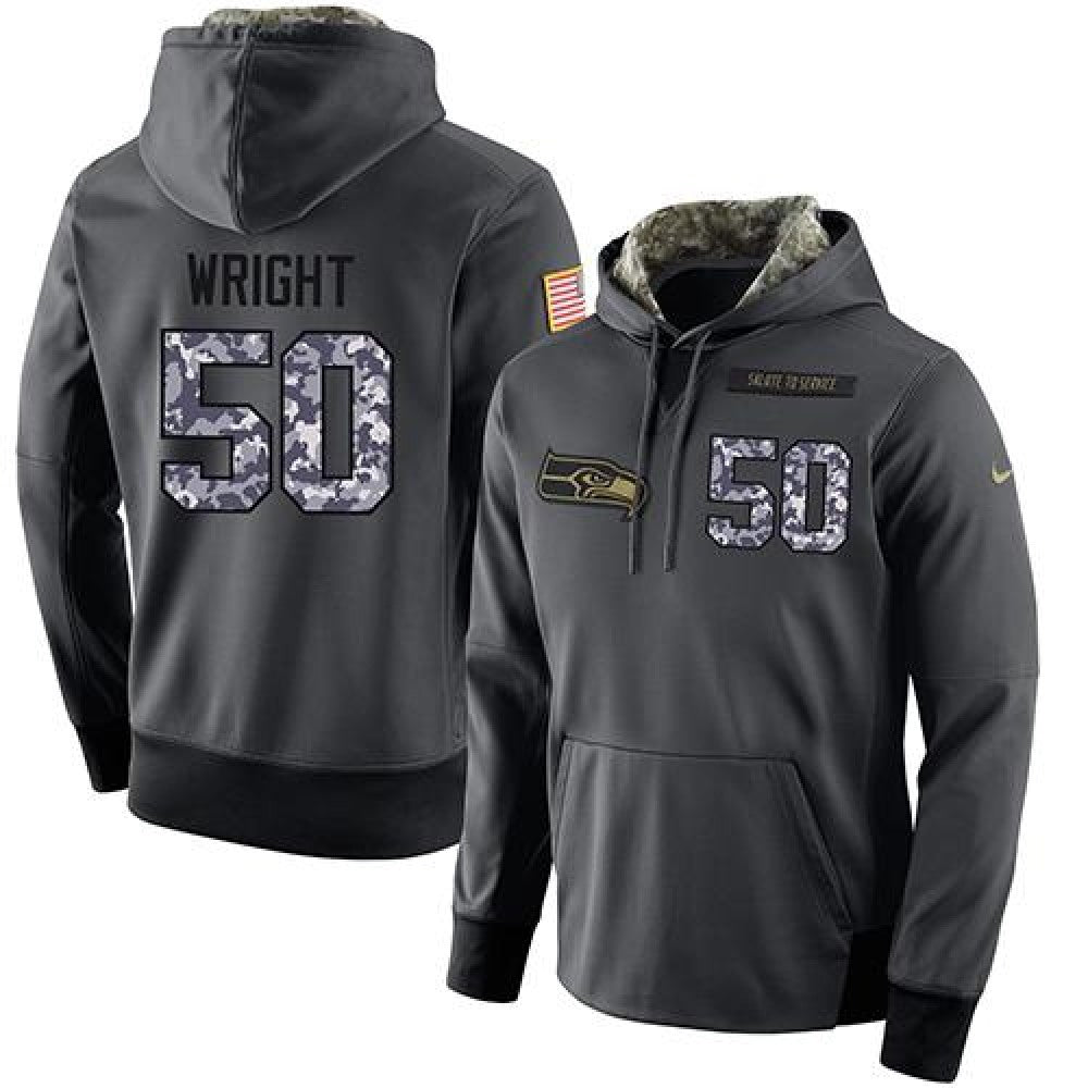 NFL Men's Seattle Seahawks #50 K.J. Wright Stitched Black Anthracite Salute to Service Player Performance Hoodie 