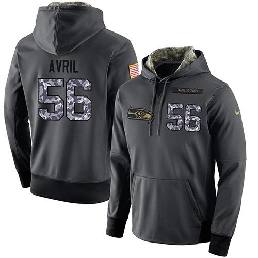 NFL Men's Seattle Seahawks #56 Cliff Avril Stitched Black Anthracite Salute to Service Player Performance Hoodie 