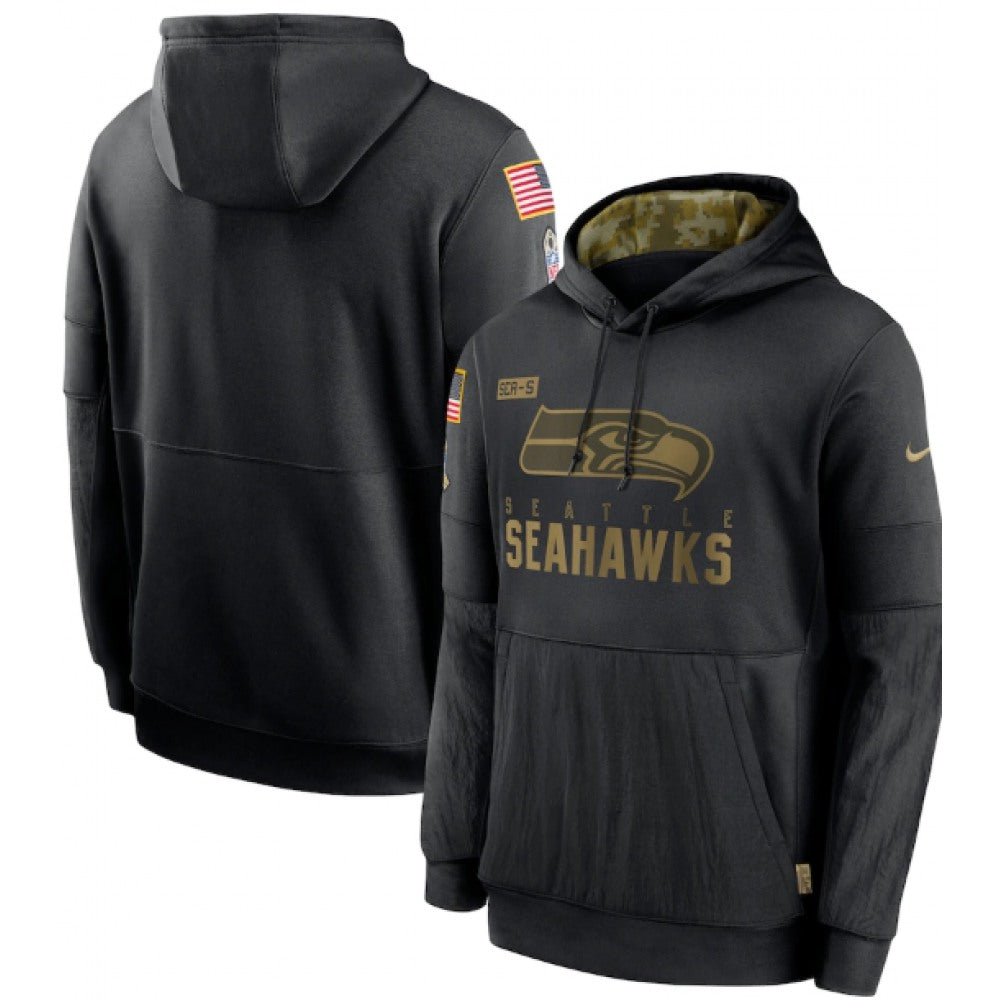 Men's Seattle Seahawks 2020 Black Salute to Service Sideline Performance Pullover Hoodie 