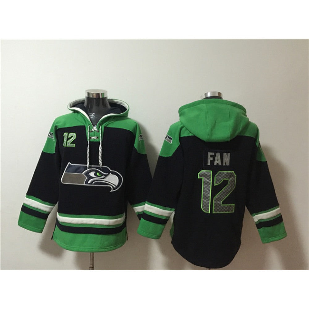 Men's Seattle Seahawks #12 Fan Black Ageless Must-Have Lace-Up Pullover Hoodie 