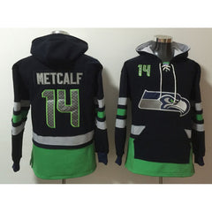Men's Seattle Seahawks #14 D.K. Metcalf Black/Green Ageless Must-Have Lace-Up Pullover Hoodie 