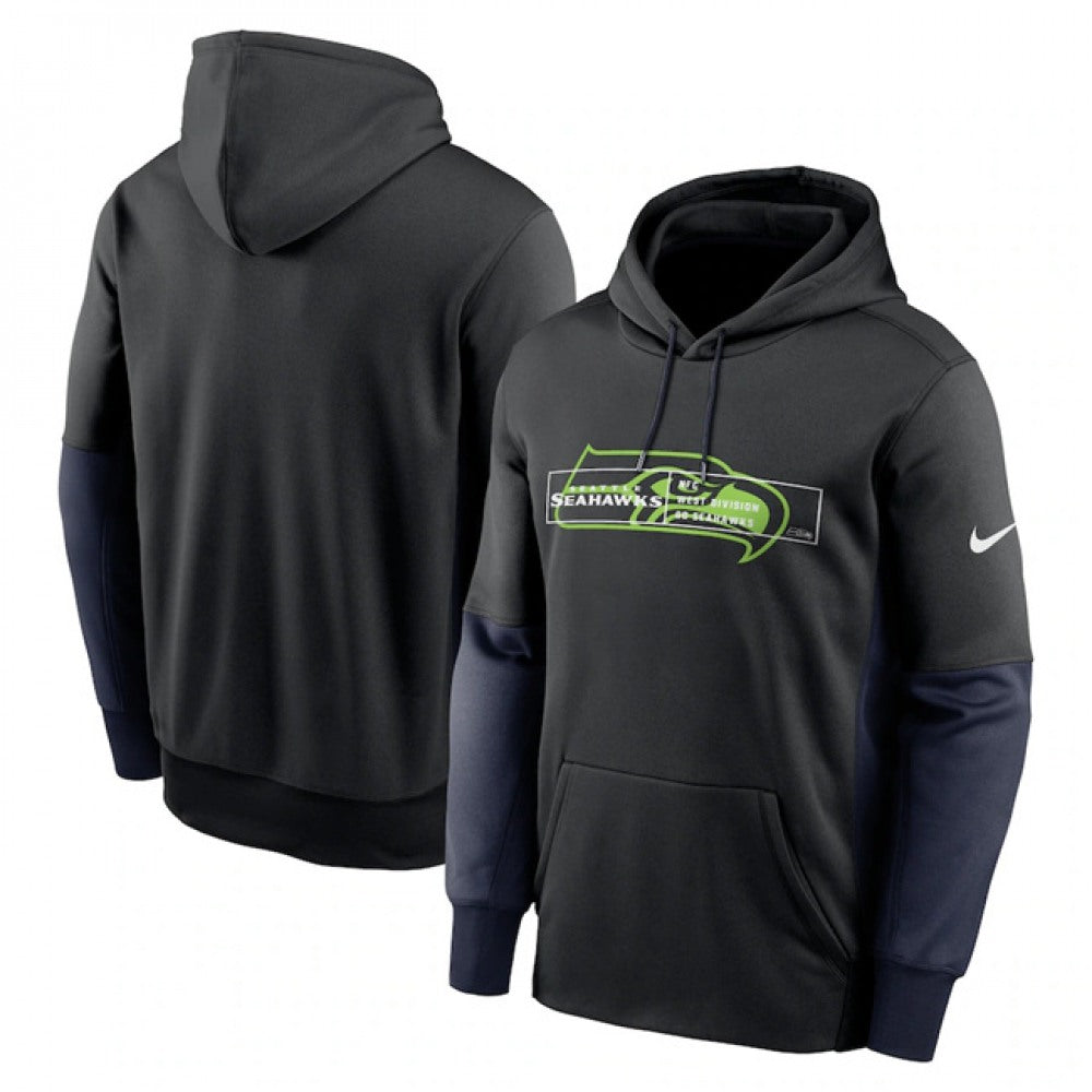 Men's Seattle Seahawks Black Color Block Fleece Performance Pullover Hoodie 