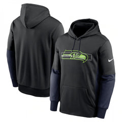 Men's Seattle Seahawks Black Color Block Fleece Performance Pullover Hoodie 