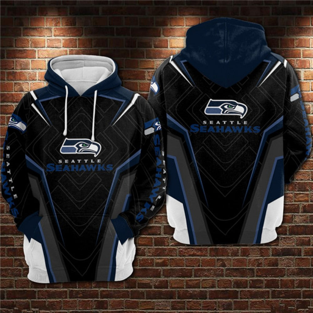 Men's Seattle Seahawks Black/Blue 3D All Over Print Pullover Hoodie 