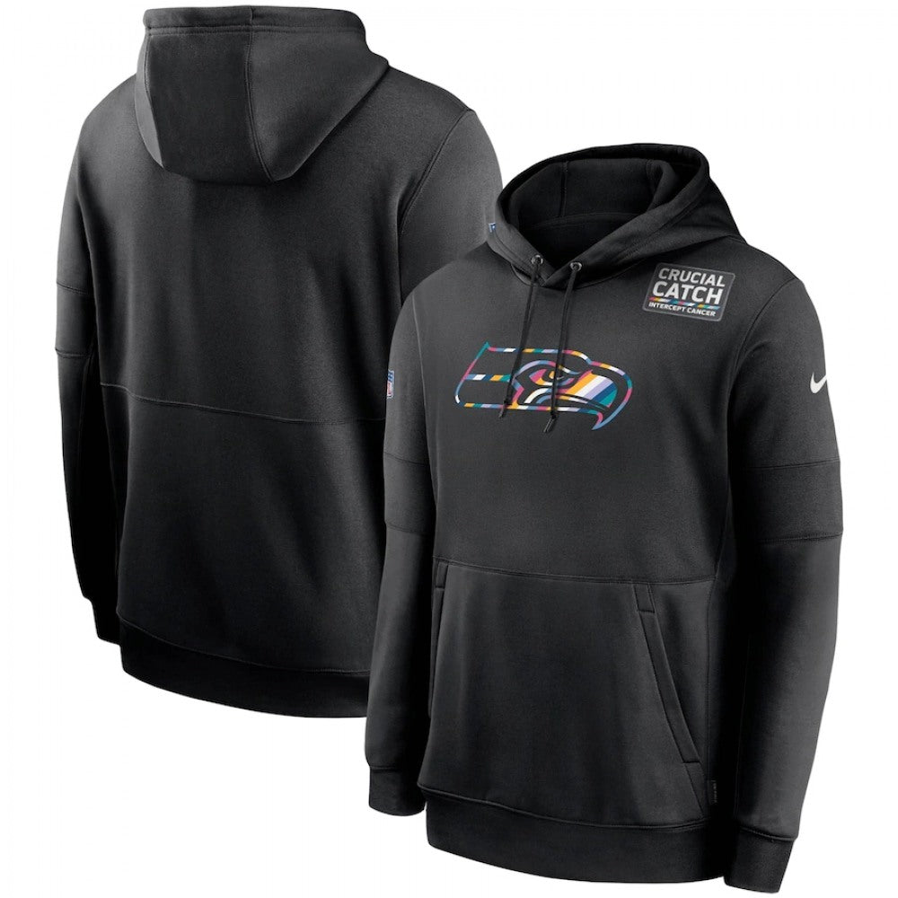 Men's Seattle Seahawks 2020 Black Crucial Catch Sideline Performance Pullover Hoodie 