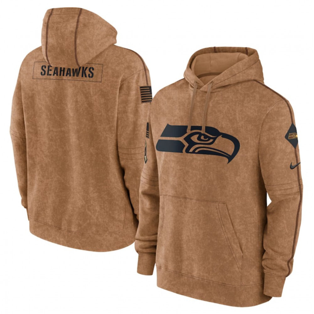 Men's Seattle Seahawks 2023 Brown Salute to Service Pullover Hoodie 