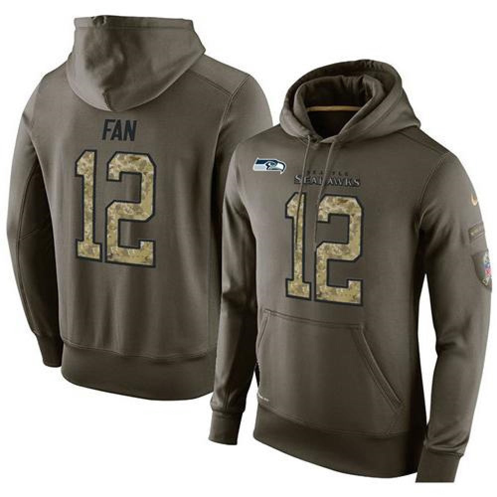 NFL Men's Seattle Seahawks #12 Fan Stitched Green Olive Salute To Service KO Performance Hoodie 