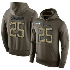 NFL Men's Seattle Seahawks #25 Richard Sherman Stitched Green Olive Salute To Service KO Performance Hoodie 