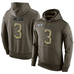 NFL Men's Seattle Seahawks #3 Russell Wilson Stitched Green Olive Salute To Service KO Performance Hoodie 