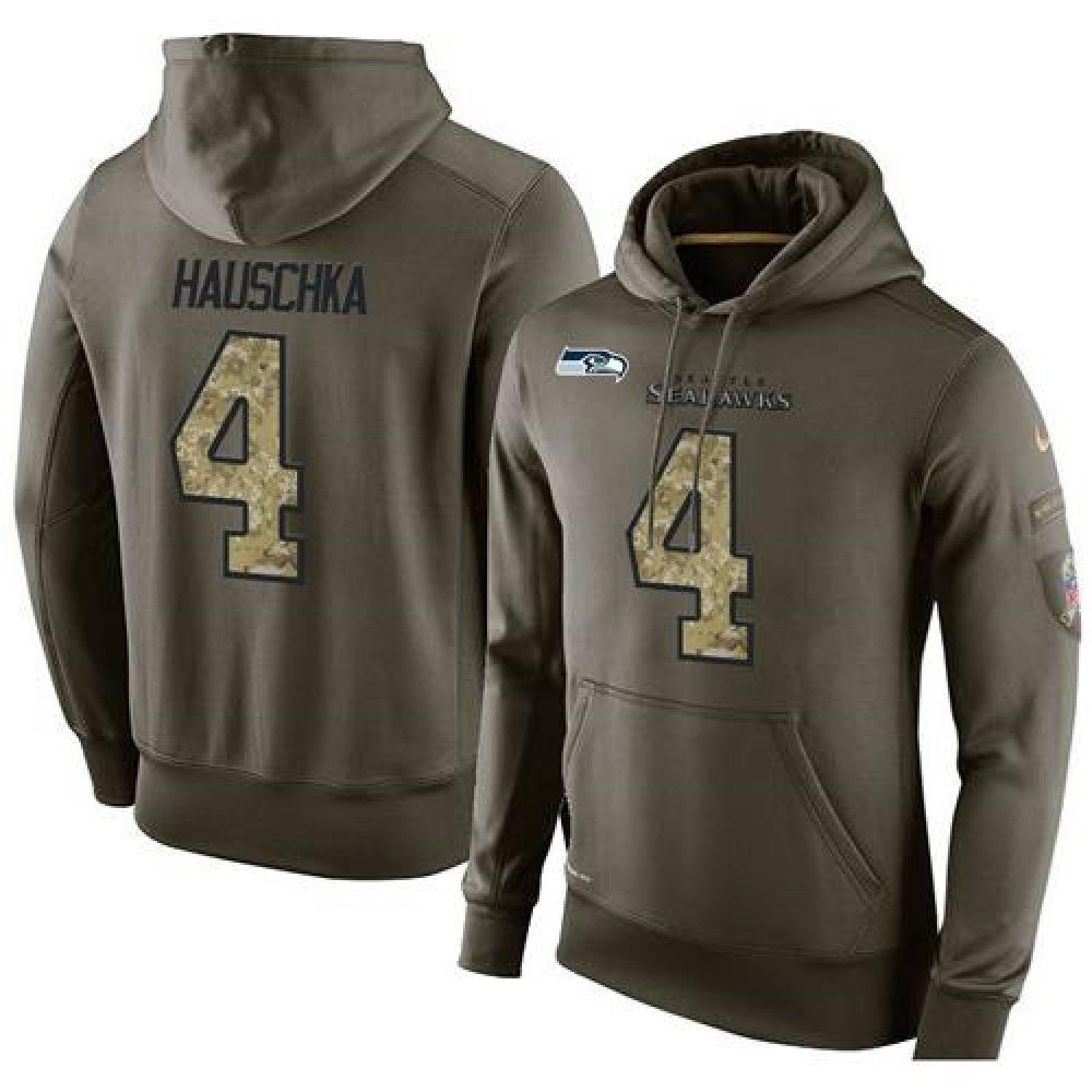 NFL Men's Seattle Seahawks #4 Steven Hauschka Stitched Green Olive Salute To Service KO Performance Hoodie 