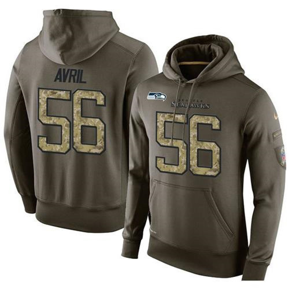 NFL Men's Seattle Seahawks #56 Cliff Avril Stitched Green Olive Salute To Service KO Performance Hoodie 