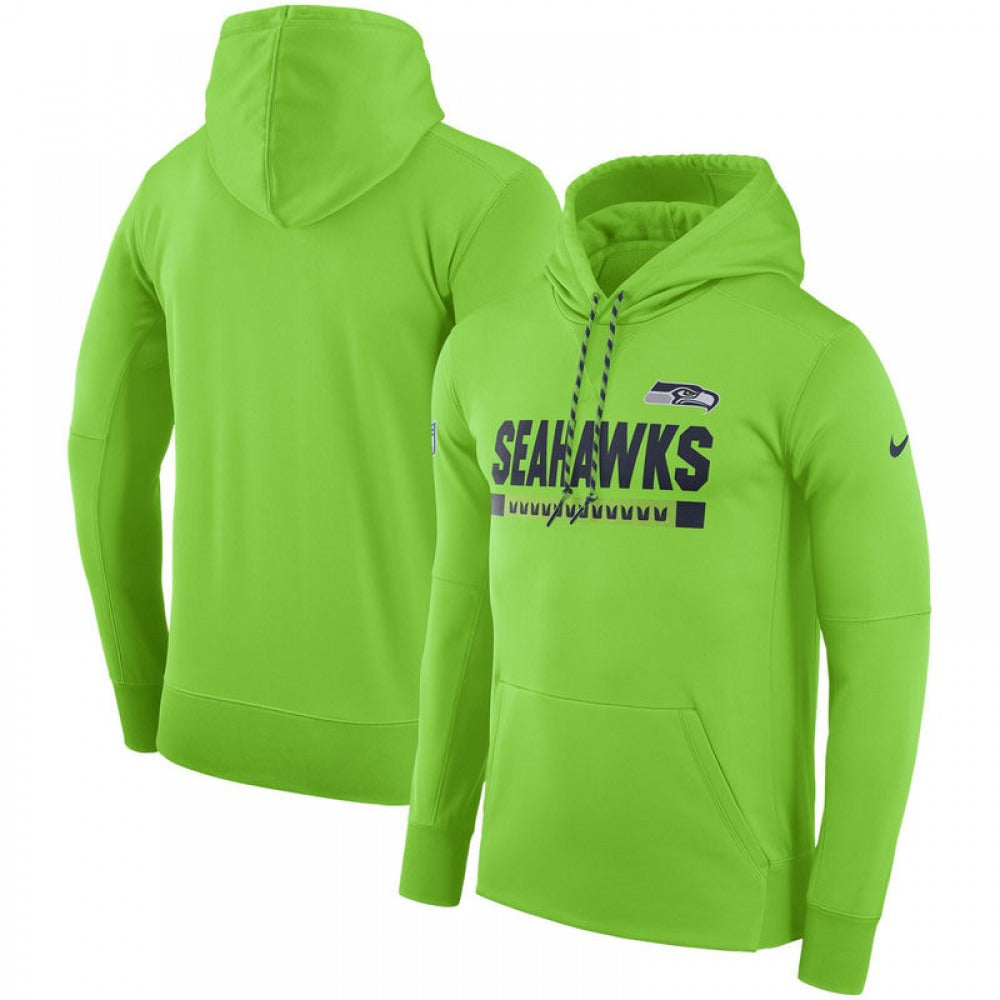Men's Seattle Seahawks Neon Green Sideline Team Name Performance Pullover Hoodie 