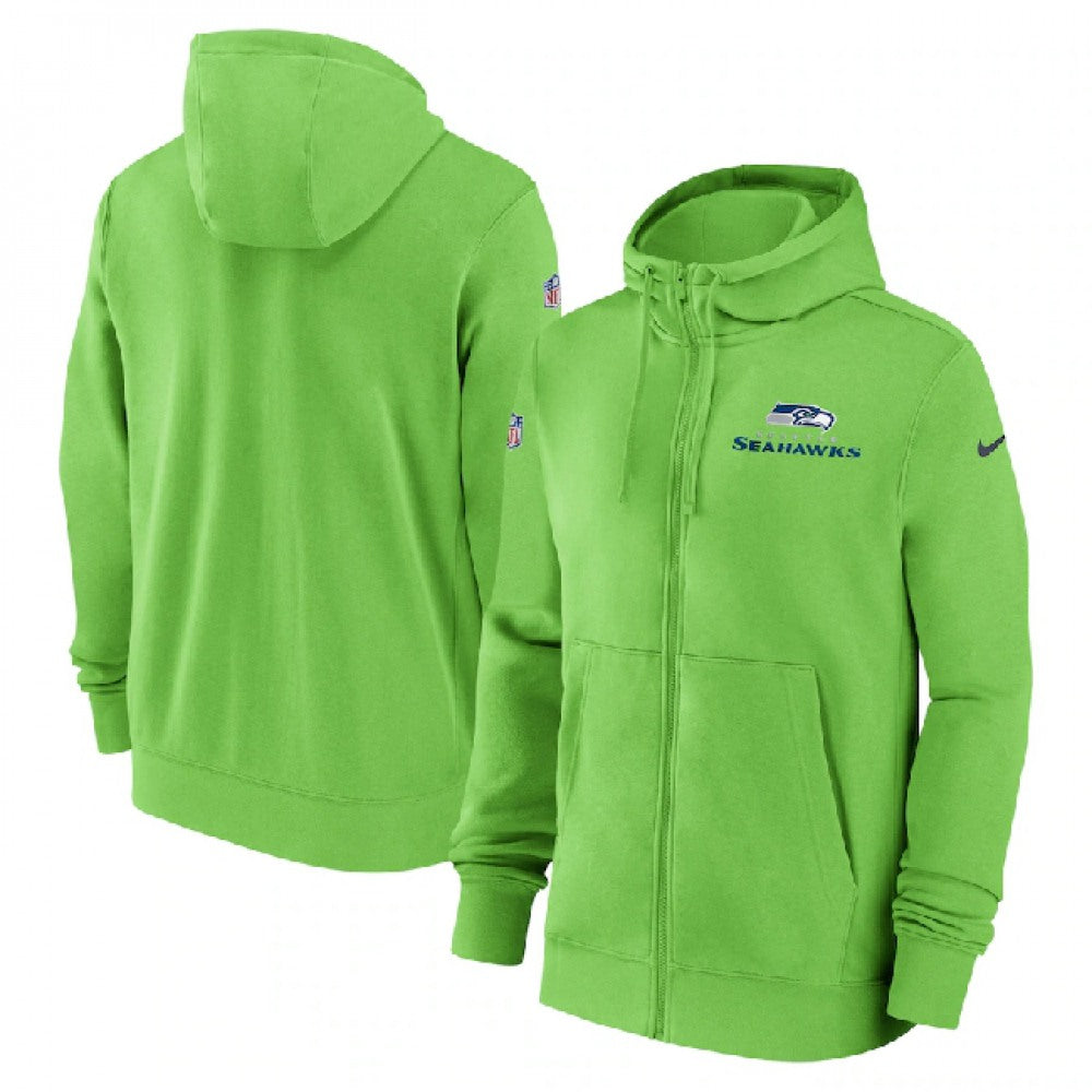 Men's Seattle Seahawks Green Sideline Club Performance Full-Zip Hoodie 