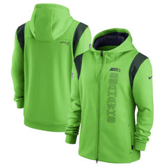 Men's Seattle Seahawks 2021 Neon Green Sideline Team Performance Full-Zip Hoodie 