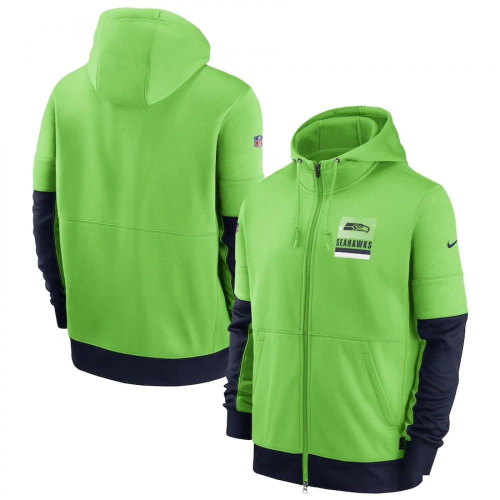 Men's Seattle Seahawks Green Sideline Impact Lockup Performance Full-Zip Hoodie 