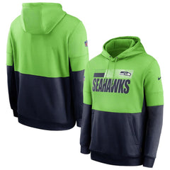 Men's Seattle Seahawks Green/Navy Sideline Impact Lockup Performance Pullover Hoodie 