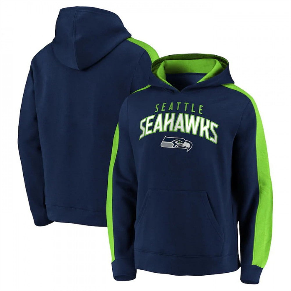Men's Seattle Seahawks Navy Game Time Arch Pullover Hoodie 