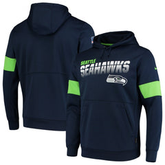 Men's Seattle Seahawks 2019 Navy 100th Season Sideline Team Logo Performance Pullover Hoodie 