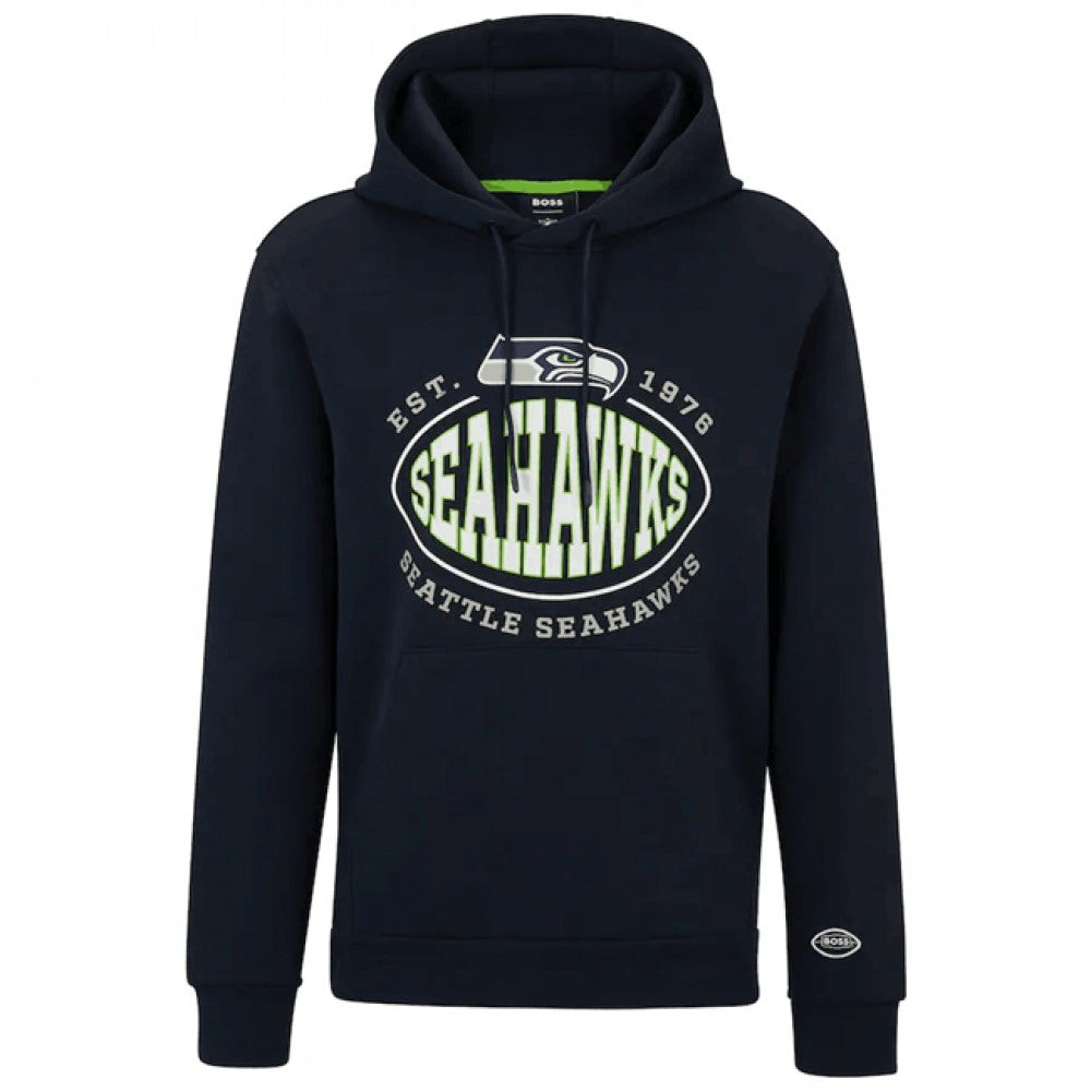 Men's Seattle Seahawks Navy BOSS X Touchback Pullover Hoodie 