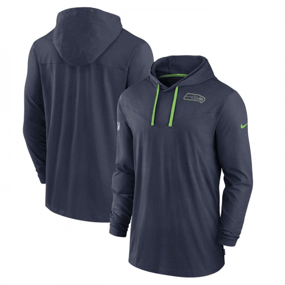 Men's Seattle Seahawks Navy Sideline Pop Performance Pullover Long Sleeve Hoodie T-Shirt 