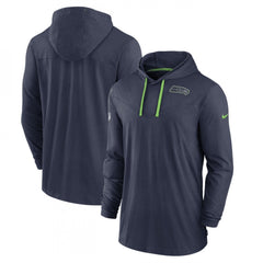 Men's Seattle Seahawks Navy Sideline Pop Performance Pullover Long Sleeve Hoodie T-Shirt 