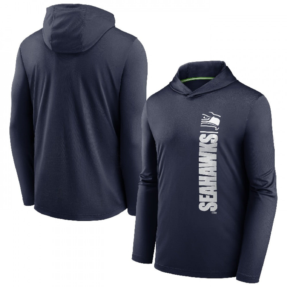Men's Seattle Seahawks Navy Fan Gear Team Stack Hoodie Performance Long Sleeve T-Shirt 